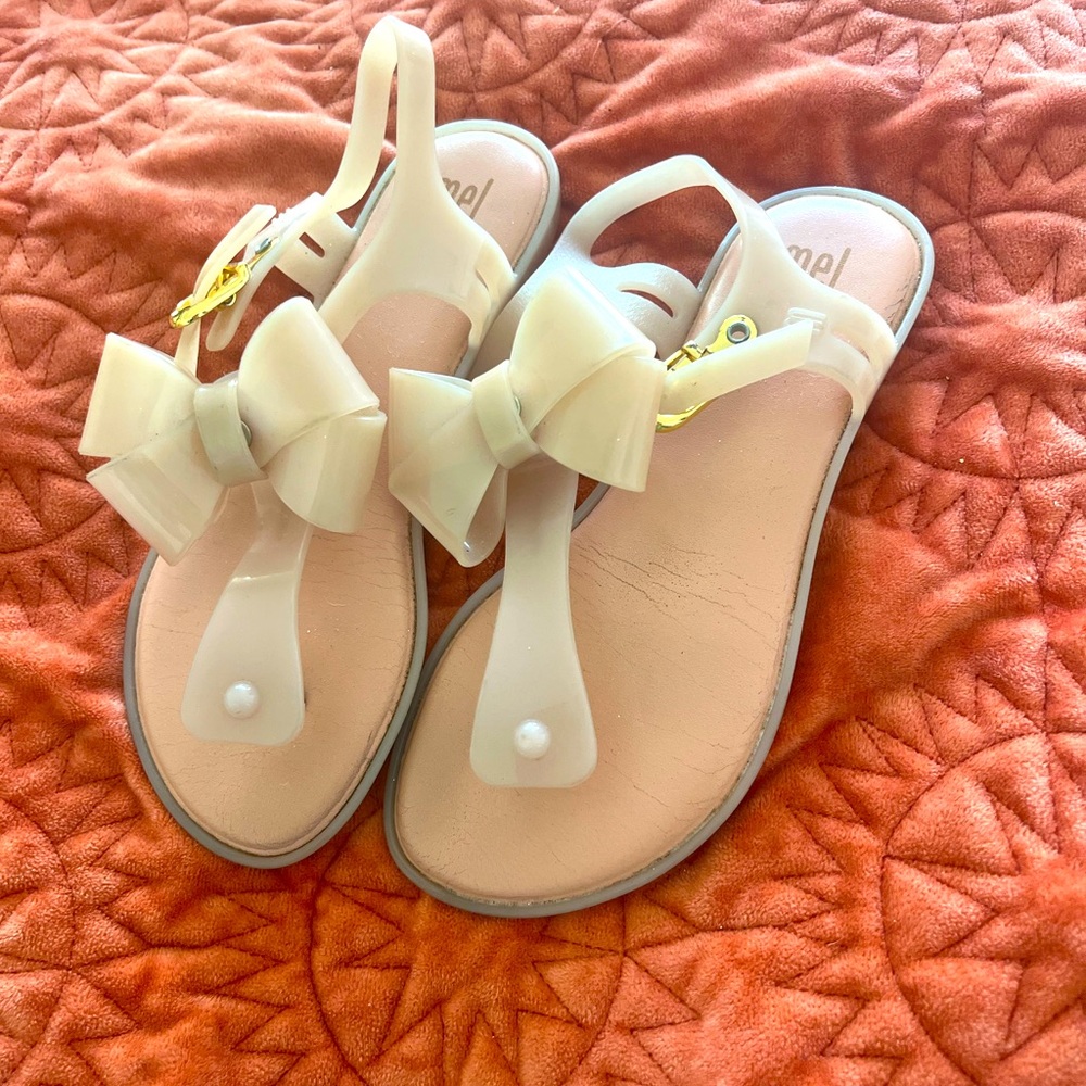 Mini Melissa Kids Cream Sandals with Bow Sz 12